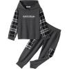Arshiner Toddler Boys Plaid Shirt Tops Pants Set Hoodie Sweatsuit for Fall Winter Spring Outfits 2-8 Years(Grey & Grey Plaid)