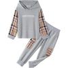 Arshiner Toddler Boys Plaid Shirt Tops Pants Set Hoodie Sweatsuit for Fall Winter Spring Outfits 2-8 Years(Grey & Khaki Plaid)