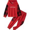 Arshiner Toddler Boys Plaid Shirt Tops Pants Set Hoodie Sweatsuit for Fall Winter Spring Outfits 2-8 Years(Red & Red Plaid)