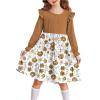 Arshiner Toddler Girls Dress Ruffle Long Sleeve Casual Tiered Swing Dresses with Pockets(Brown Flower 1)