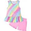 Arshiner Toddler Girls Summer Outfit Sleeveless Ruffle Top and Elastic Shorts Set Kids Short Set for 2-8 Years(Colorful Leopard)