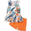 Arshiner Toddler Girls Summer Outfit Sleeveless Ruffle Top and Elastic Shorts Set Kids Short Set for 2-8 Years(Orange Flower)