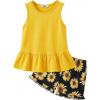 Arshiner Toddler Girls Summer Outfit Sleeveless Ruffle Top and Elastic Shorts Set Kids Short Set for 2-8 Years(Sunflower)