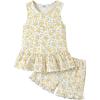 Arshiner Toddler Girls Summer Outfit Sleeveless Ruffle Top and Elastic Shorts Set Kids Short Set for 2-8 Years(Yellow Flower)