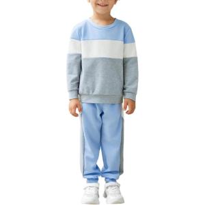 Arshiner Boys Clothes Color Block Sweatshirt & Casual Pants 2Pcs Fall Winter Outfits Set for Kids 2-12 Years(Blue & White Stripe)