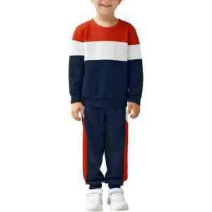 Arshiner Boys Clothes Color Block Sweatshirt & Casual Pants 2Pcs Fall Winter Outfits Set for Kids 2-12 Years(Red & White Stripe)