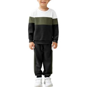 Arshiner Boys Clothes Color Block Sweatshirt & Casual Pants 2Pcs Fall Winter Outfits Set for Kids 2-12 Years(White & Army Green)