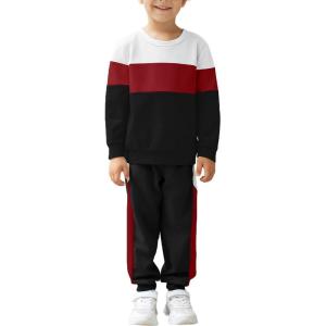 Arshiner Boys Clothes Color Block Sweatshirt & Casual Pants 2Pcs Fall Winter Outfits Set for Kids 2-12 Years(White & Red Stripe)