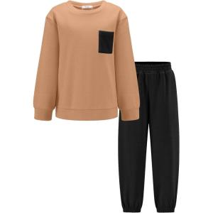Arshiner Boys Fleece Colorblock Sweatshirt & Pants Outfit Set Fall Winter Clothes Toddler to Big Kid Sizes (2~12 Years)(Brown + Black)