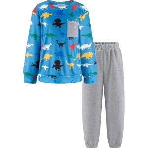 Arshiner Boys Fleece Colorblock Sweatshirt & Pants Outfit Set Fall Winter Clothes Toddler to Big Kid Sizes (2~12 Years)(Dinosaur Print + Gray)