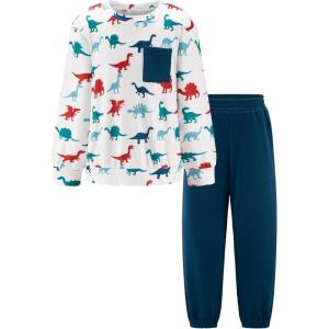 Arshiner Boys Fleece Colorblock Sweatshirt & Pants Outfit Set Fall Winter Clothes Toddler to Big Kid Sizes (2~12 Years)(Dinosaur Print + Navy Blue)
