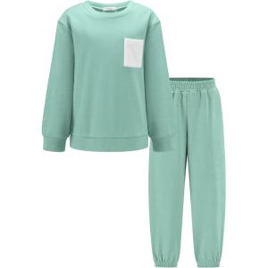 Arshiner Boys Fleece Colorblock Sweatshirt & Pants Outfit Set Fall Winter Clothes Toddler to Big Kid Sizes (2~12 Years)(Grey Green)