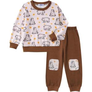 Arshiner Boys Pant Sets Long Sleeve Shirts and Pants Crewneck Sweatshirt for Fall Winter（2T- 8-9）(Beige & Brown)