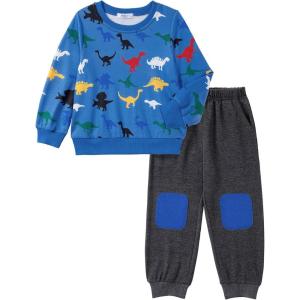 Arshiner Boys Pant Sets Long Sleeve Shirts and Pants Crewneck Sweatshirt for Fall Winter（2T- 8-9）(Blue & Black)