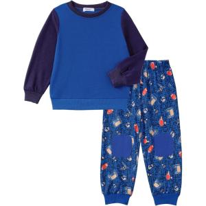 Arshiner Boys Pant Sets Long Sleeve Shirts and Pants Crewneck Sweatshirt for Fall Winter（2T- 8-9）(Blue & Blue)