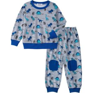 Arshiner Boys Pant Sets Long Sleeve Shirts and Pants Crewneck Sweatshirt for Fall Winter（2T- 8-9）(Grey & Blue)