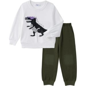 Arshiner Boys Pant Sets Long Sleeve Shirts and Pants Crewneck Sweatshirt for Fall Winter（2T- 8-9）(White & Green)
