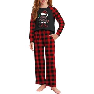 Arshiner Girls Christmas Pajamas Holiday Pjs for Kids Santa Long Sleeve Sleepwear(Black Merry Christmas)