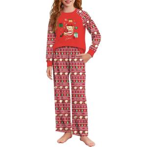 Arshiner Girls Christmas Pajamas Holiday Pjs for Kids Santa Long Sleeve Sleepwear(Red Christmas Teddy)