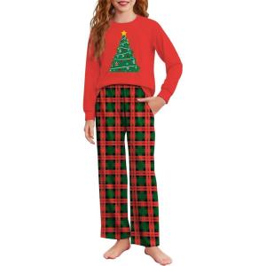 Arshiner Girls Christmas Pajamas Holiday Pjs for Kids Santa Long Sleeve Sleepwear(Red Christmas Tree)