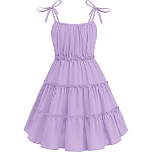 Arshiner Girls’ Summer Sundress Boho Spaghetti Strap Ruffled Tiered Dresses Casual Midi Cami Dress(Purple)
