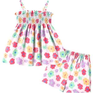 Arshiner Toddler Baby Girls Summer Clothes 2 Piece Outfits Ruffle Hem Camisole & Shorts Set with Pockets Cute Tracksuit 2-8Y(Color)