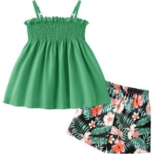 Arshiner Toddler Baby Girls Summer Clothes 2 Piece Outfits Ruffle Hem Camisole & Shorts Set with Pockets Cute Tracksuit 2-8Y(Green)