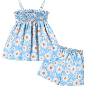 Arshiner Toddler Baby Girls Summer Clothes 2 Piece Outfits Ruffle Hem Camisole & Shorts Set with Pockets Cute Tracksuit 2-8Y(Light Blue)