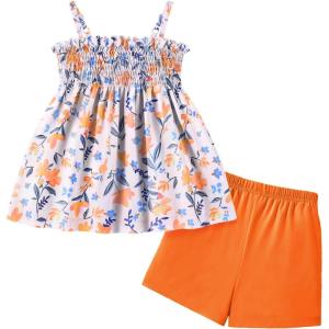 Arshiner Toddler Baby Girls Summer Clothes 2 Piece Outfits Ruffle Hem Camisole & Shorts Set with Pockets Cute Tracksuit 2-8Y(Orange)