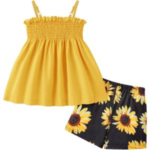 Arshiner Toddler Baby Girls Summer Clothes 2 Piece Outfits Ruffle Hem Camisole & Shorts Set with Pockets Cute Tracksuit 2-8Y(Yellow)