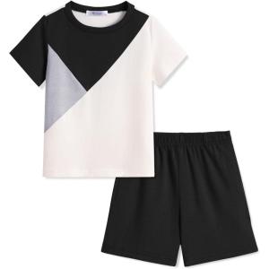 Arshiner Toddler Boy Summer Clothes Outfits Kids Colorblock Short Sleeve T-shirt Shorts Set 2-7 Years(Black)