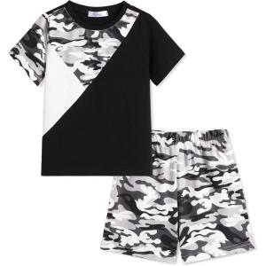 Arshiner Toddler Boy Summer Clothes Outfits Kids Colorblock Short Sleeve T-shirt Shorts Set 2-7 Years(Black Camo)