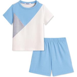 Arshiner Toddler Boy Summer Clothes Outfits Kids Colorblock Short Sleeve T-shirt Shorts Set 2-7 Years(Light Blue)