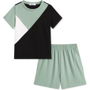 Arshiner Toddler Boy Summer Clothes Outfits Kids Colorblock Short Sleeve T-shirt Shorts Set 2-7 Years(Mint Green)