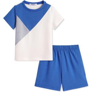 Arshiner Toddler Boy Summer Clothes Outfits Kids Colorblock Short Sleeve T-shirt Shorts Set 2-7 Years(Royal Blue)