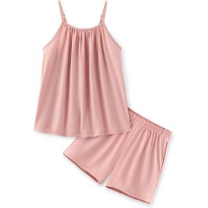 Arshiner Toddler Girl Summer Clothes 2 Piece Loose Spaghetti Strap Tank Top and Short Set Kids Clothing Sets with Pockets(Light Pink)