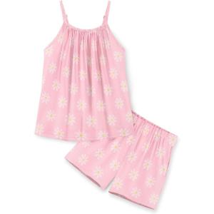 Arshiner Toddler Girl Summer Clothes 2 Piece Loose Spaghetti Strap Tank Top and Short Set Kids Clothing Sets with Pockets(Pink Daisy)