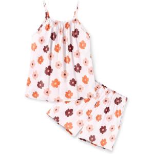 Arshiner Toddler Girl Summer Clothes 2 Piece Loose Spaghetti Strap Tank Top and Short Set Kids Clothing Sets with Pockets(Pink Orange Flower)