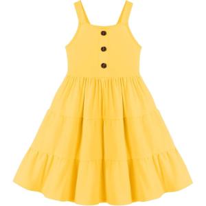 Arshiner Toddler Girl Summer Dresses Casual Sleeveless Button Down Swing Flowy Tiered Midi Sundress with Pockets(Yellow)