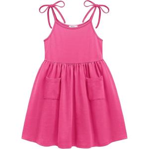Arshiner Toddler Summer Dress Little Girls Sleeveless Bowknot Sundress Casual Beach Party Dresses with Pocket(Hot Pink)