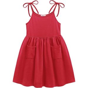 Arshiner Toddler Summer Dress Little Girls Sleeveless Bowknot Sundress Casual Beach Party Dresses with Pocket(Red)