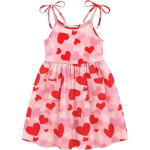Arshiner Toddler Summer Dress Little Girls Sleeveless Bowknot Sundress Casual Beach Party Dresses with Pocket(Red Heart)