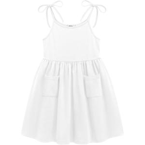 Arshiner Toddler Summer Dress Little Girls Sleeveless Bowknot Sundress Casual Beach Party Dresses with Pocket(White)