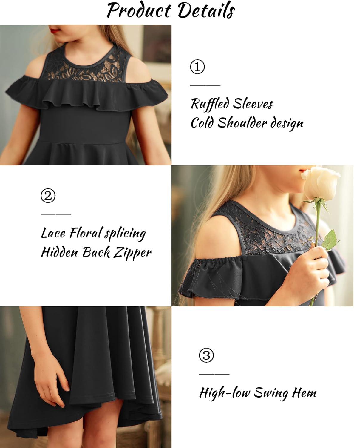 image:imageArshiner Girls Cold Shoulder Ruffle Trim ALined Lace Party Dress for Kids 512 Year