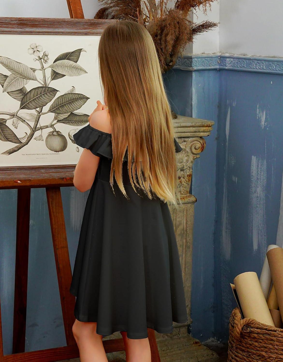 image:imageArshiner Girls Cold Shoulder Ruffle Trim ALined Lace Party Dress for Kids 512 Year