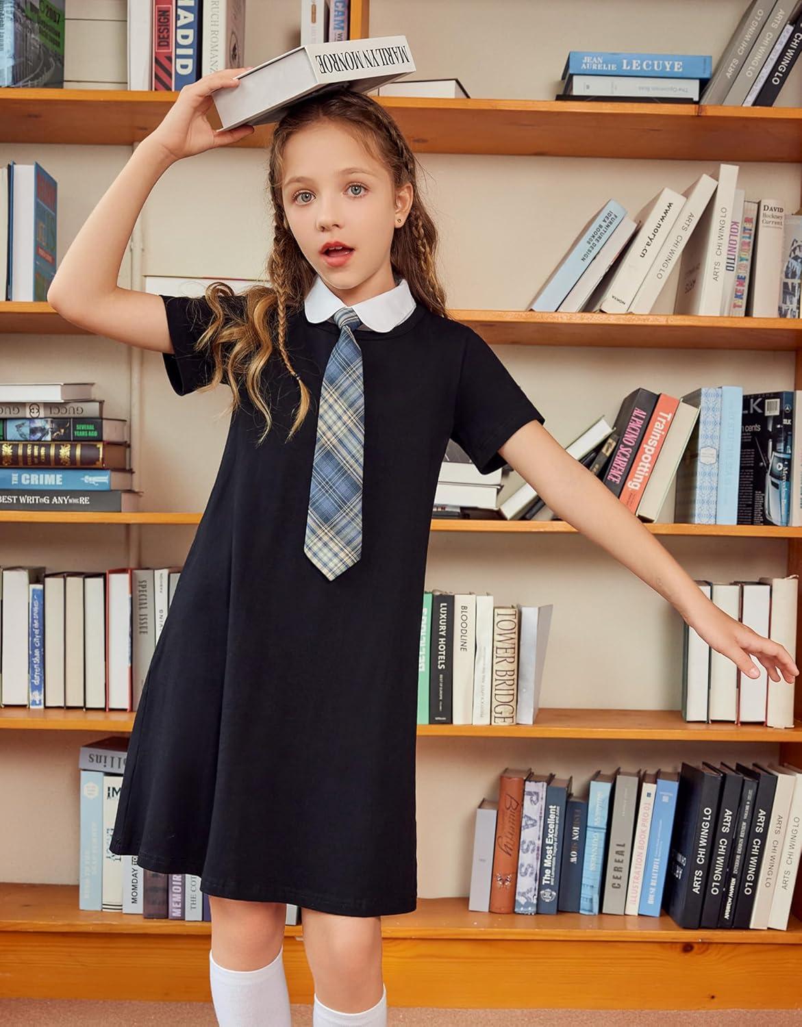 image:imageArshiner Girls Dress Kids Short Sleeve Solid Color Casual TShirt Dress