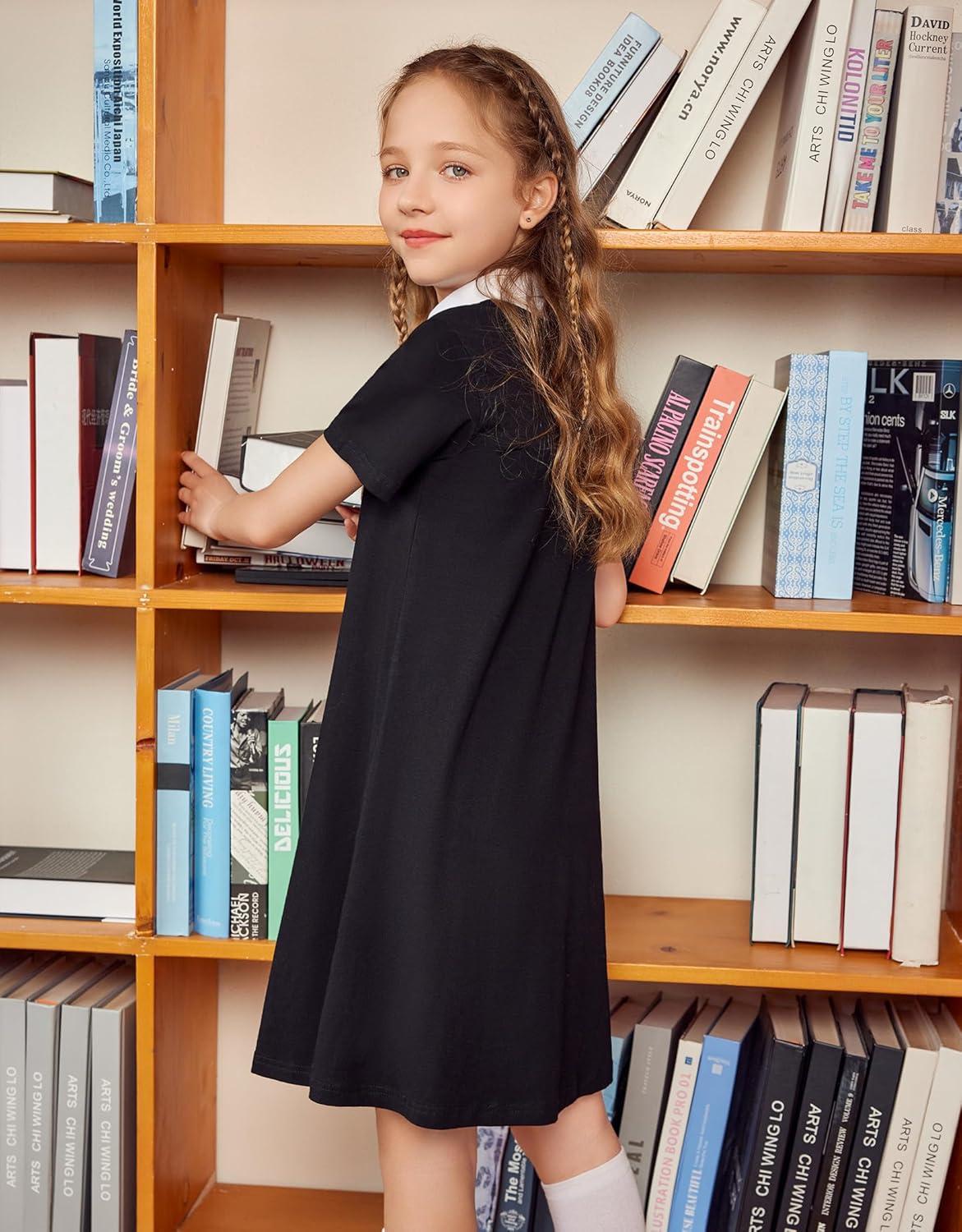 image:imageArshiner Girls Dress Kids Short Sleeve Solid Color Casual TShirt Dress