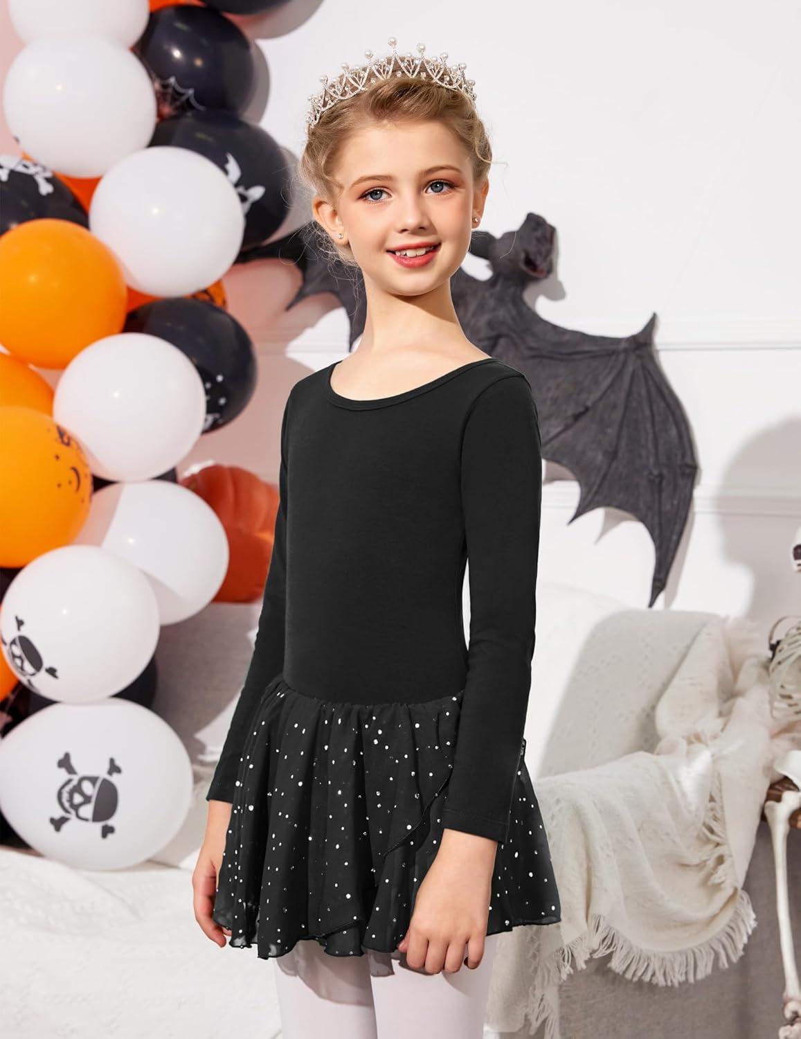 image:imageArshiner Girls Long Sleeve Ballet Leotards with Skirt Kids Hollow Back Shiny Dance Dresses