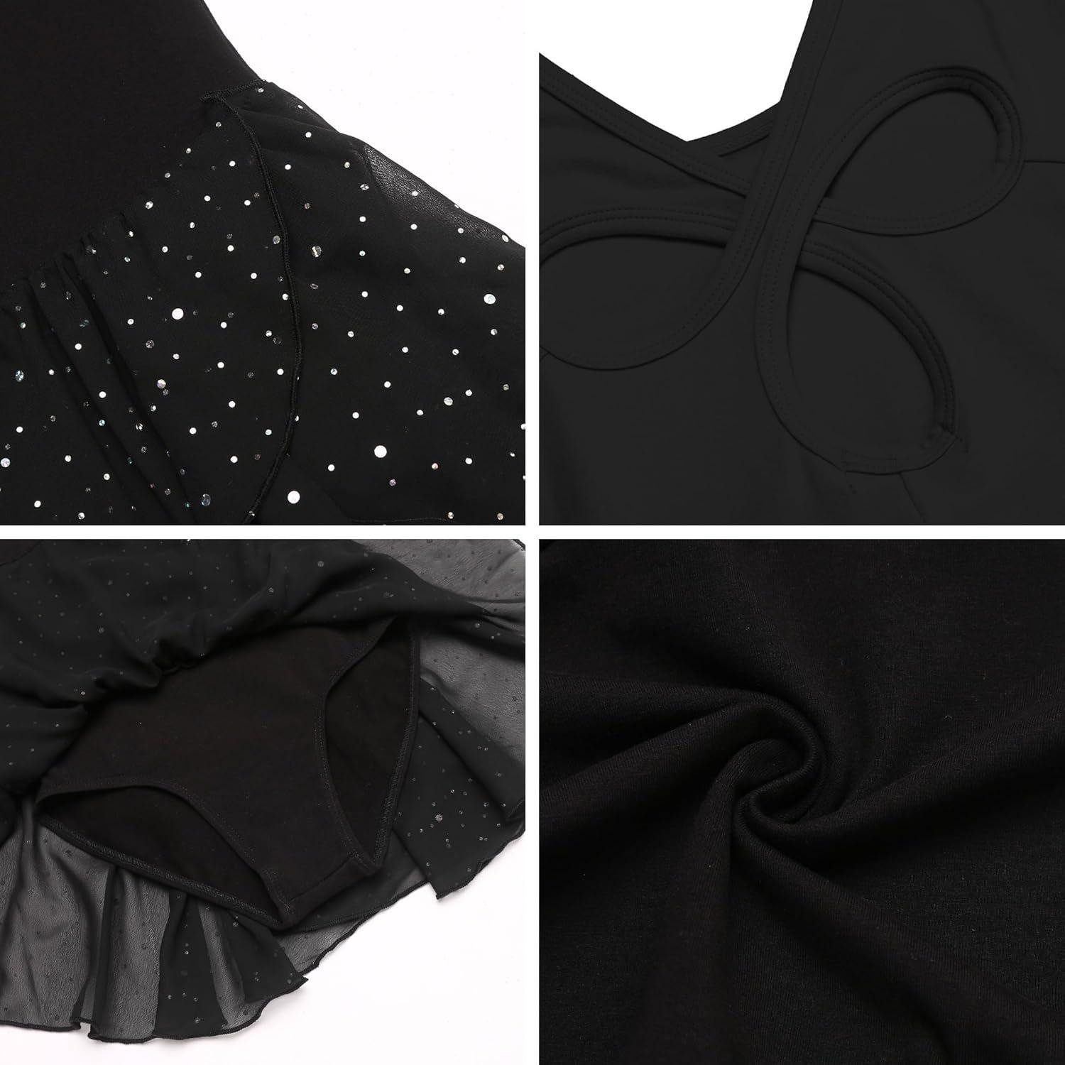 image:imageArshiner Girls Long Sleeve Ballet Leotards with Skirt Kids Hollow Back Shiny Dance Dresses