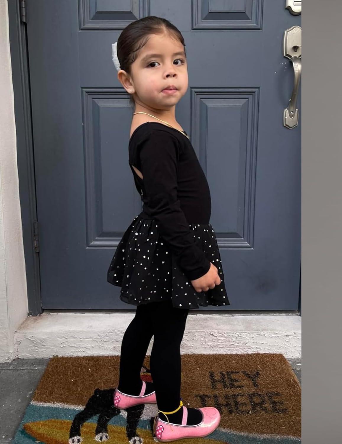 image:imageArshiner Girls Long Sleeve Ballet Leotards with Skirt Kids Hollow Back Shiny Dance Dresses